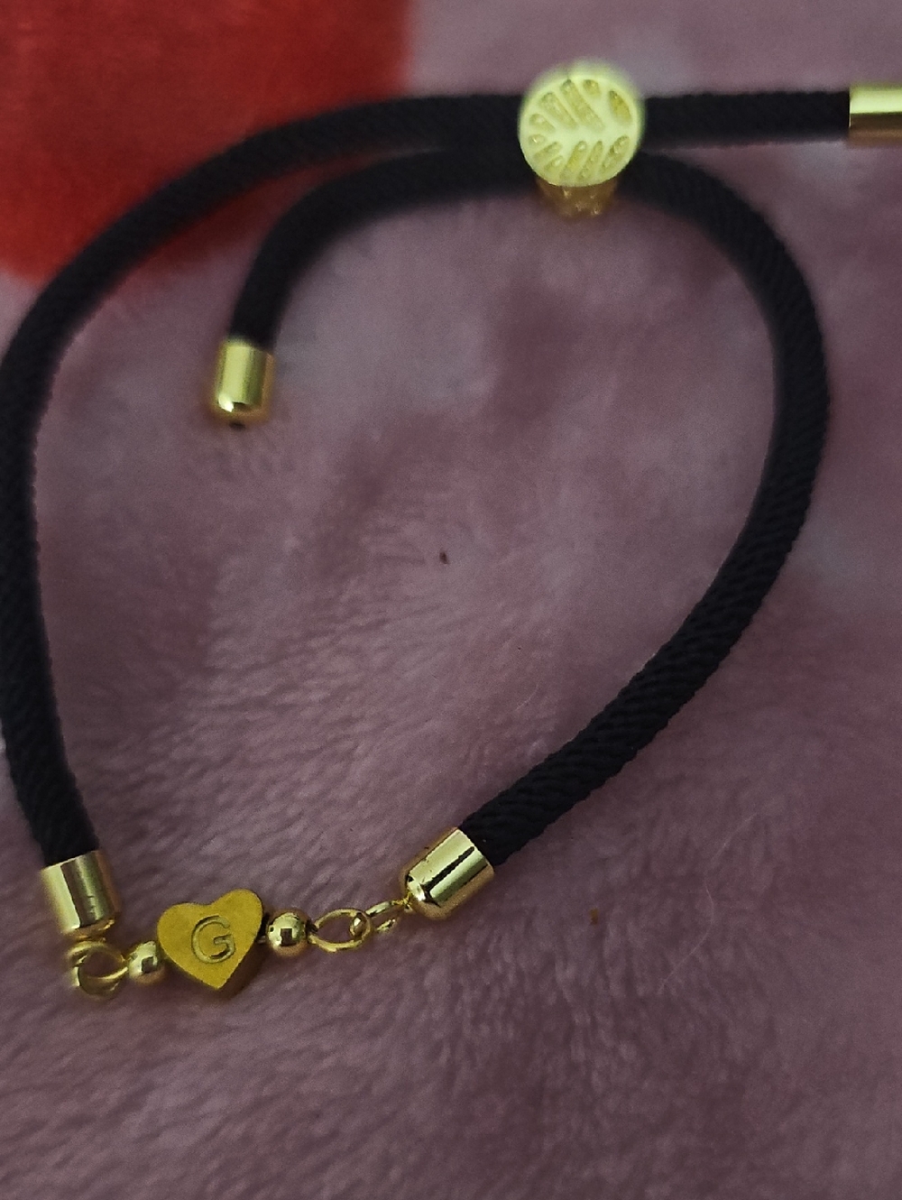 Gold Heart Accent Black Cord Bracelet